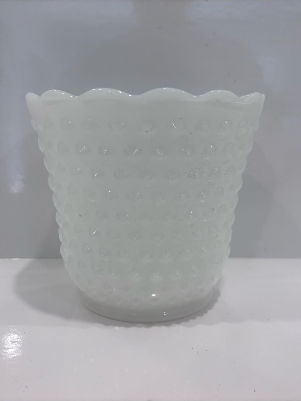 Vintage Hobnail Milk Glass Vase – White Textured Cylinder Wedding Decor 4.5”